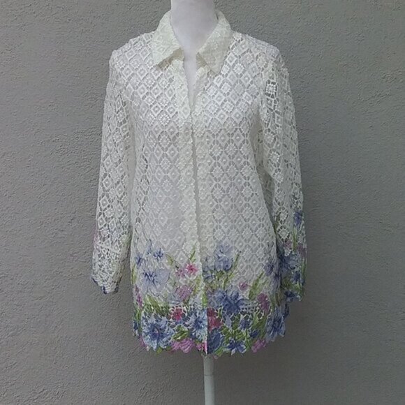 Unbranded Cardigan Gorgeous Open Lace with border print of watercolor flowers - Picture 6 of 6